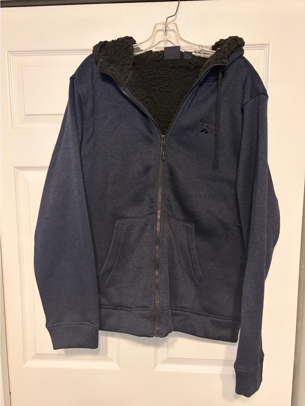 Reebok Sherpa-Lined Full Zip Hoodie Jacket Navy Blue XL